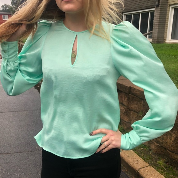 BCBGMAXAZRIA mint green long sleeve blouse - Picture 2 of 7
